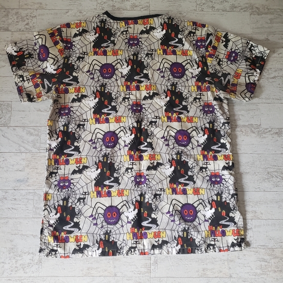 Halloween Scrub Top Ghosts, Spiders, Haunted House - Picture 3 of 7